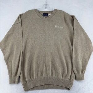 Vintage Peconic Bay Traders Budweiser V-Neck Sweater Mens XL Tan Cotton USA Made